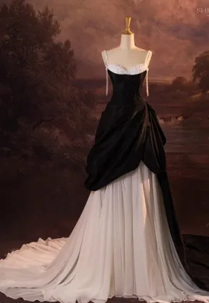 Elegant Spaghetti Straps A-Line Satin Long Prom Dress Formal Evening Gown, DP4913
