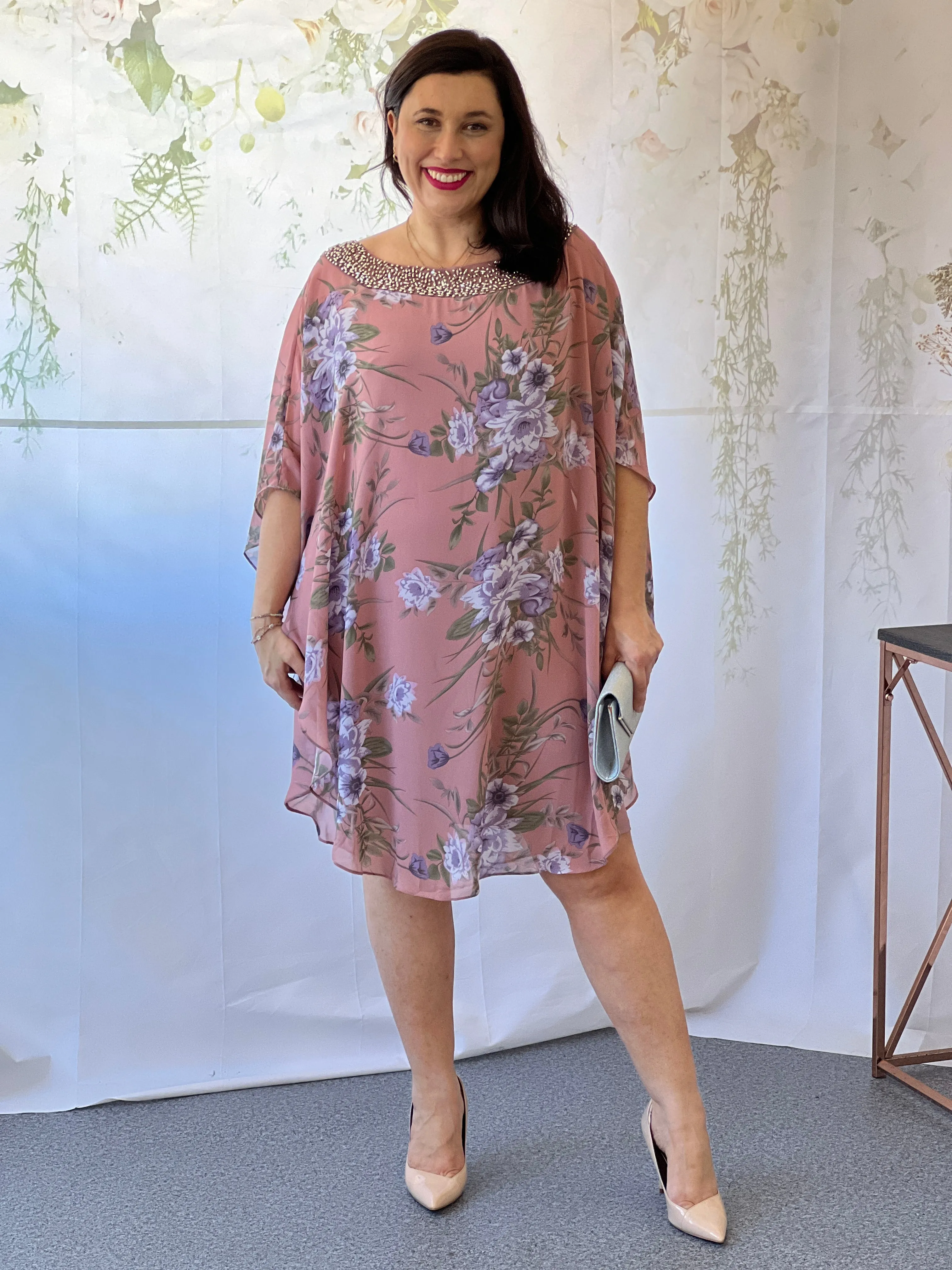 Elias Rose Floral Evening Dress