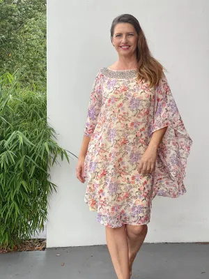 Elias Sand Floral Evening Dress
