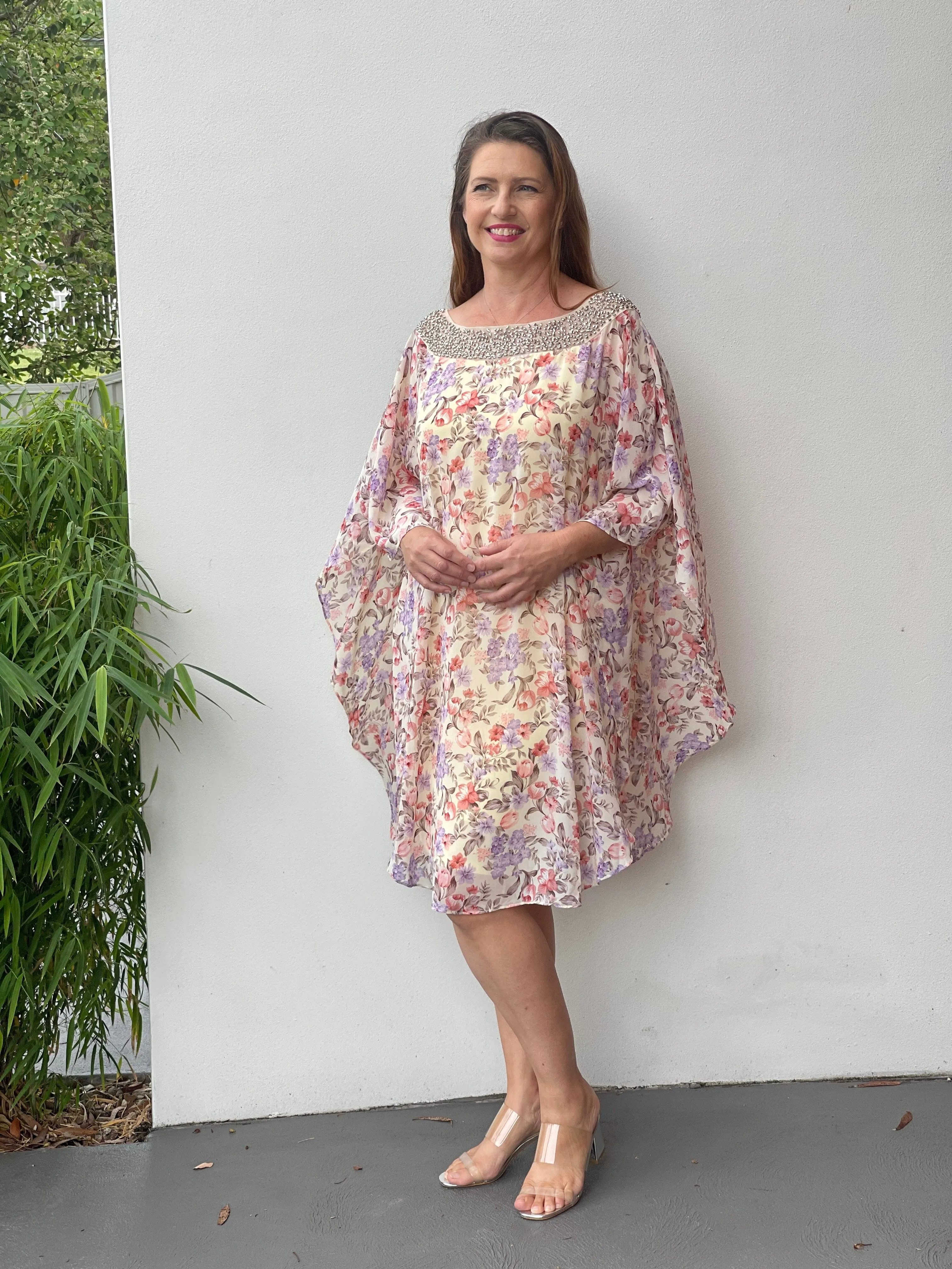 Elias Sand Floral Evening Dress