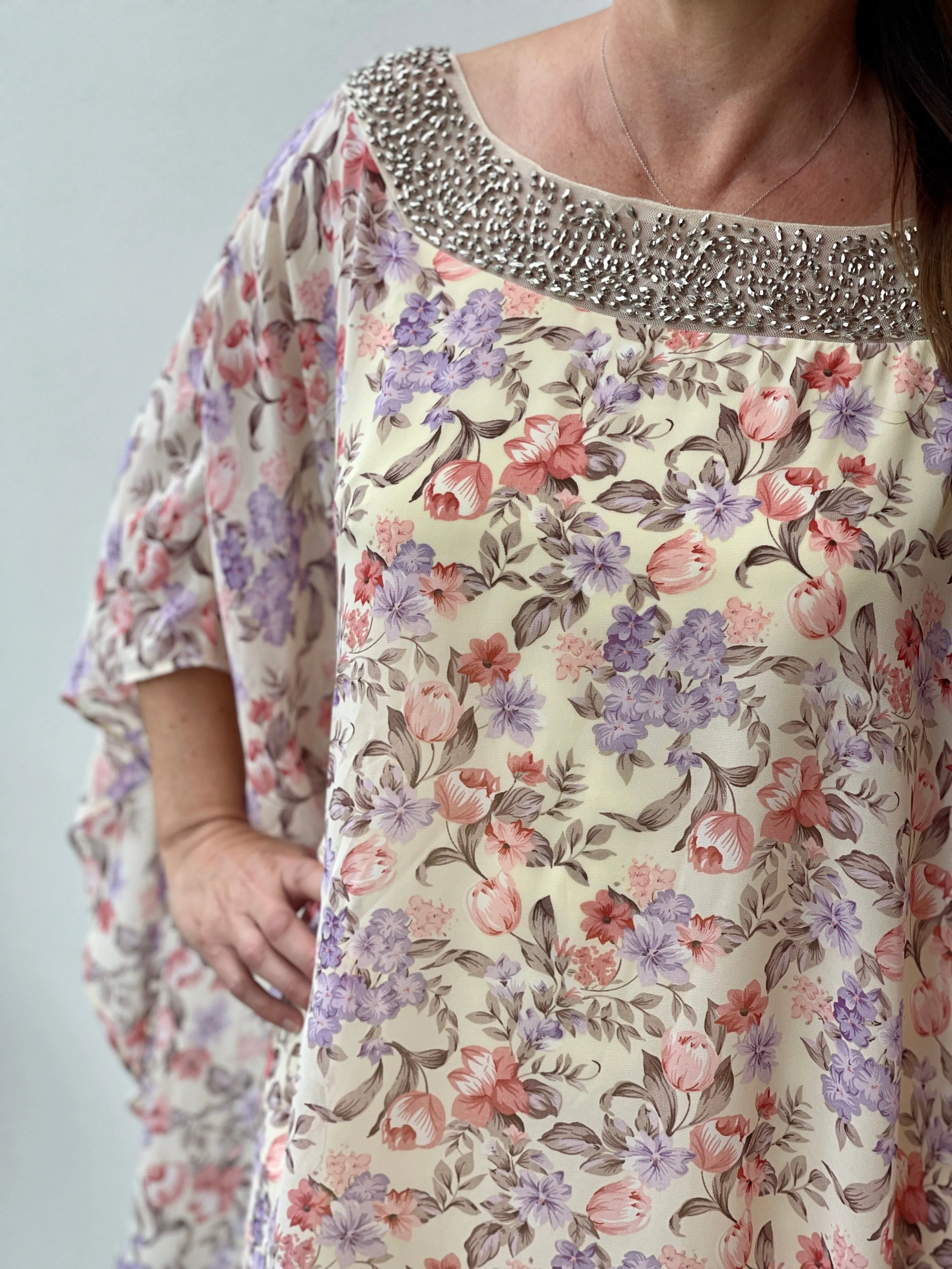 Elias Sand Floral Evening Dress