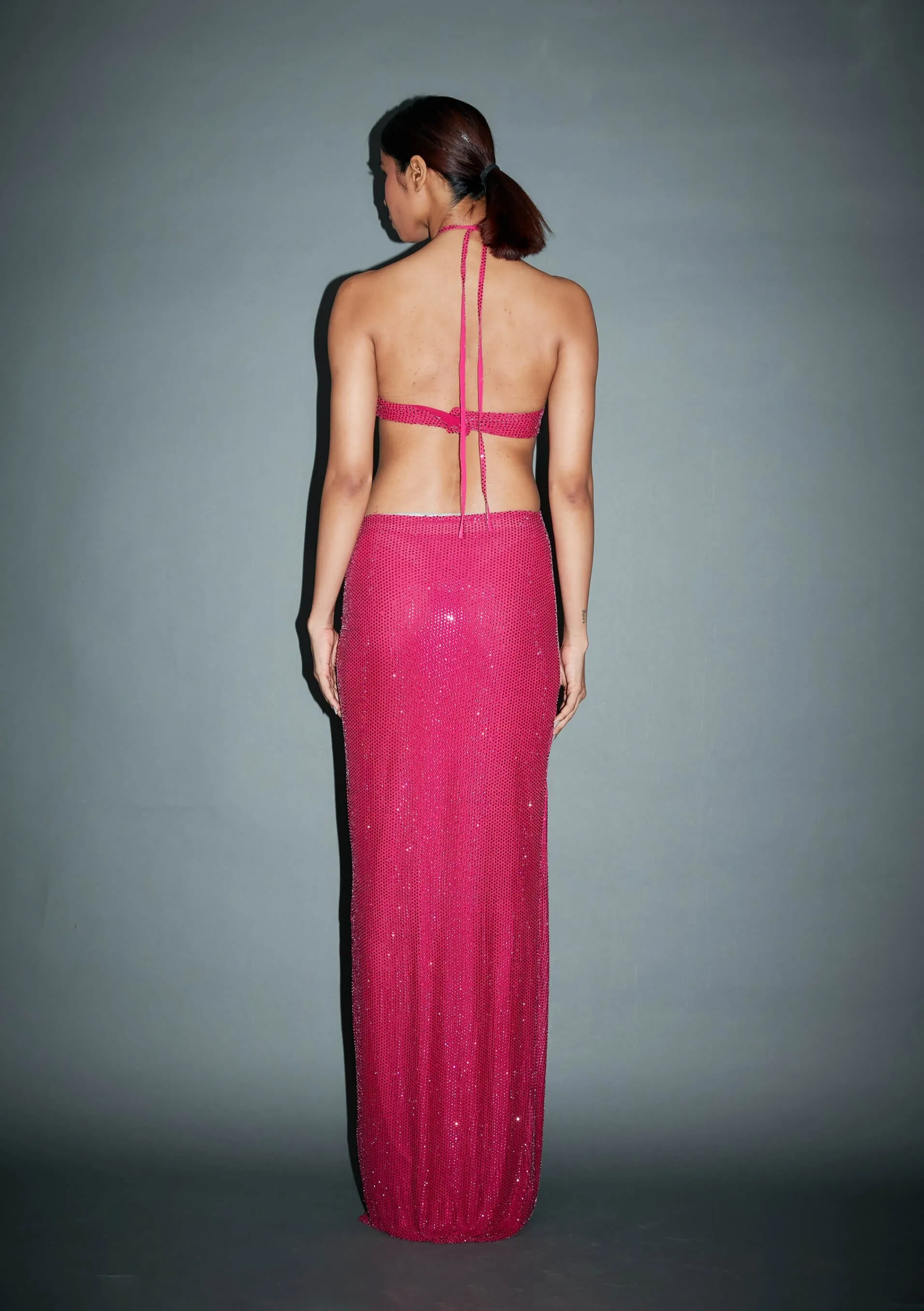 Elisha pink crystal halter gown