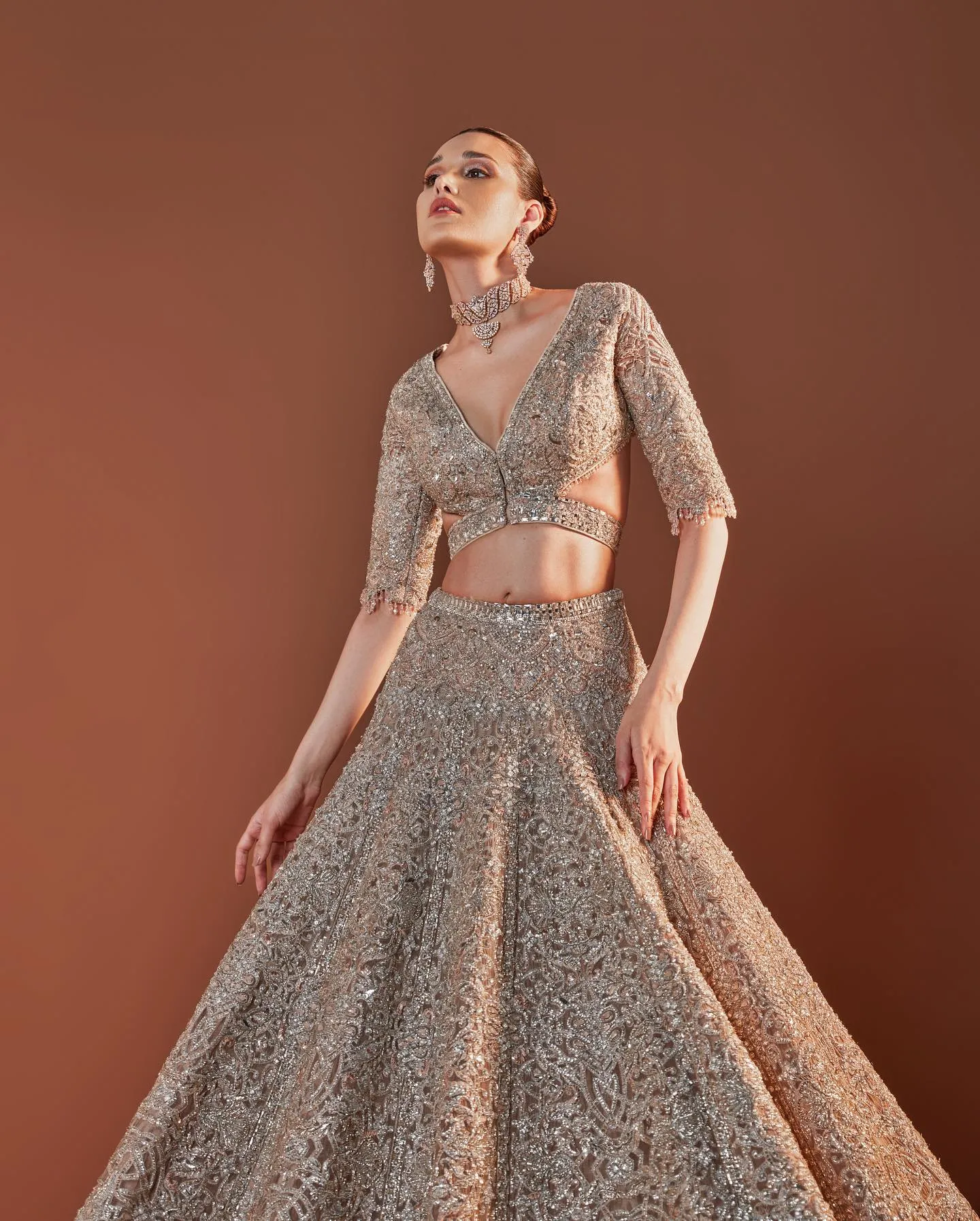Embellished Grey Lehenga Choli for Indian Bridal Wear