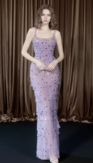 EMBELLISHED MAXI DRESS IN PURPLE