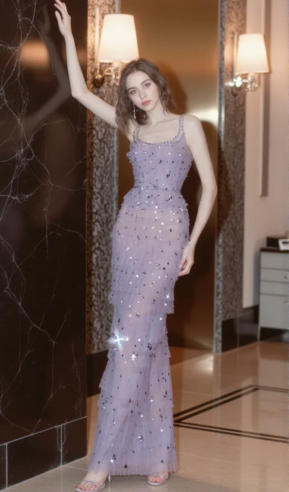 EMBELLISHED MAXI DRESS IN PURPLE