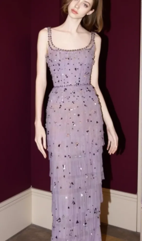 EMBELLISHED MAXI DRESS IN PURPLE