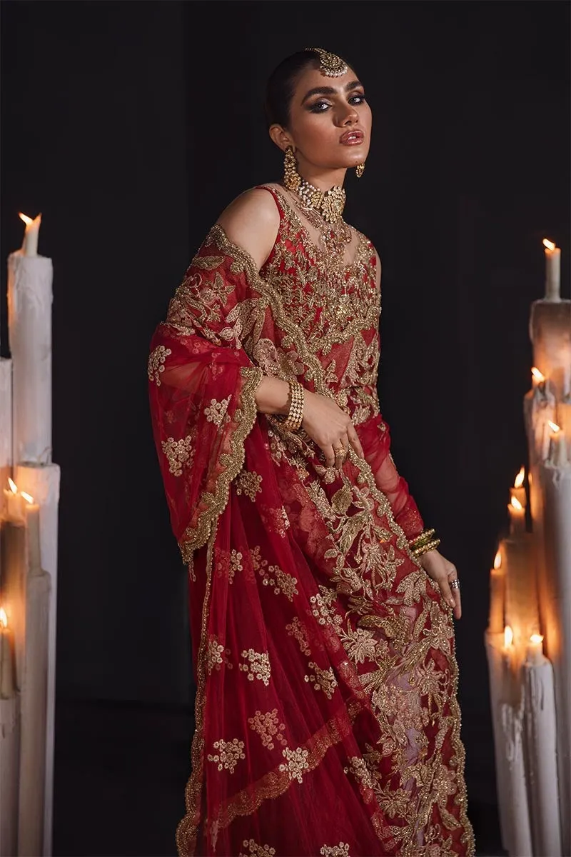 Embellished Red Bridal Saree in Net Chiffon #BN1117