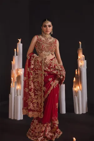 Embellished Red Bridal Saree in Net Chiffon #BN1117