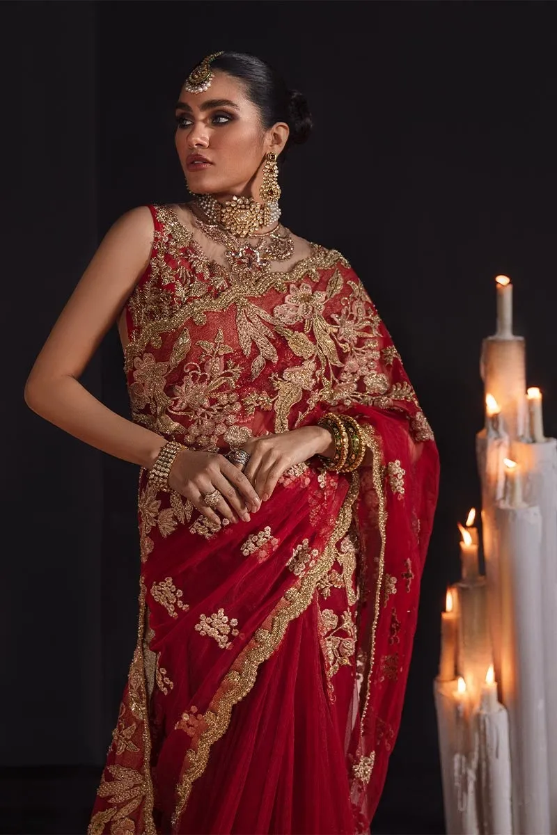 Embellished Red Bridal Saree in Net Chiffon #BN1117