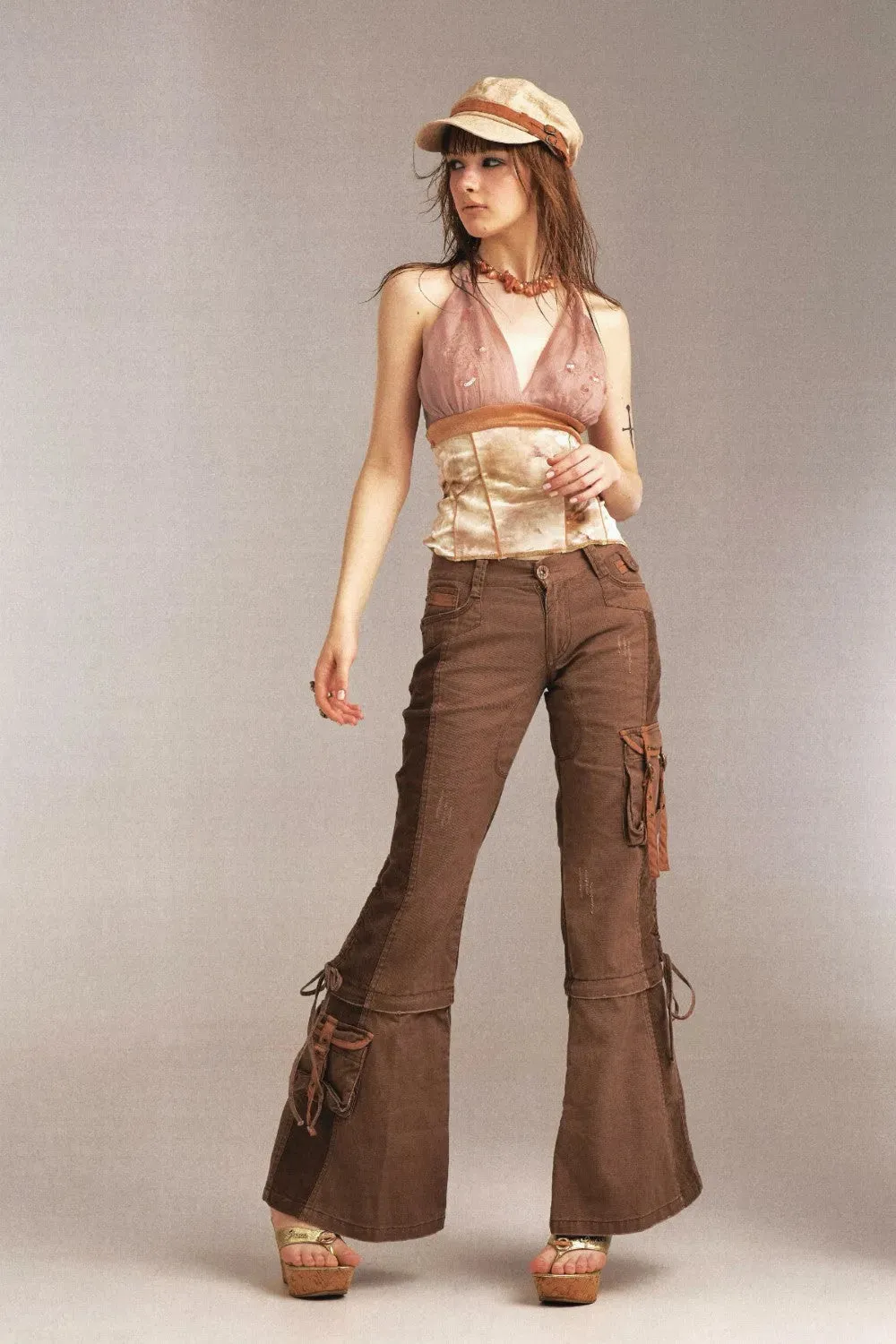 embroidered beads slim halter top