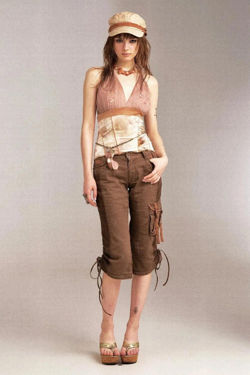 embroidered beads slim halter top