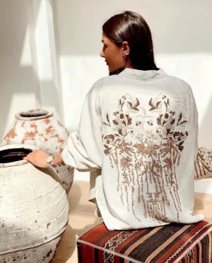 Embroidered Brown X Beige Linen Kimono