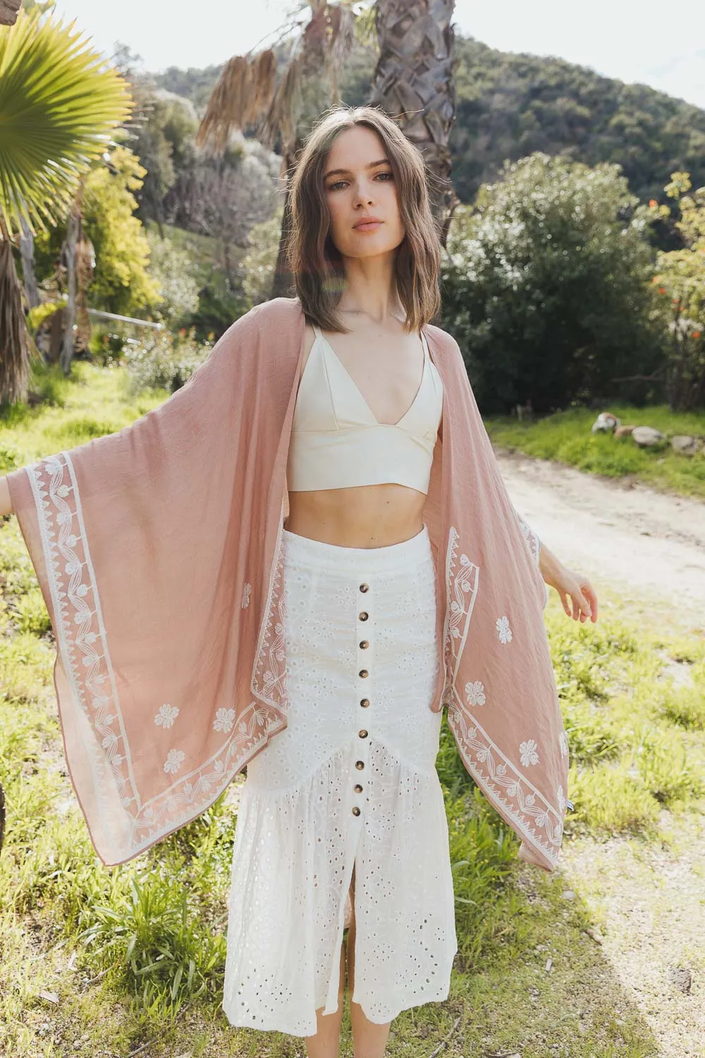 Embroidered Floral Kimonos w/ Sleeves.