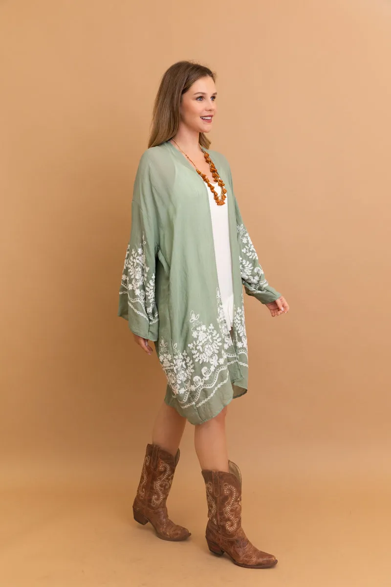 Embroidered Floral Vine Kimono – Elegant and Lightweight