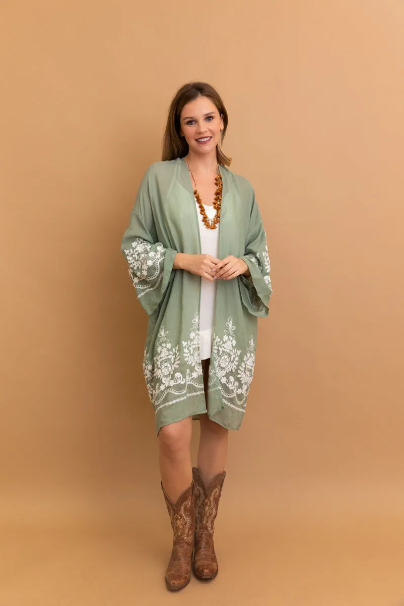 Embroidered Floral Vine Kimono – Elegant and Lightweight