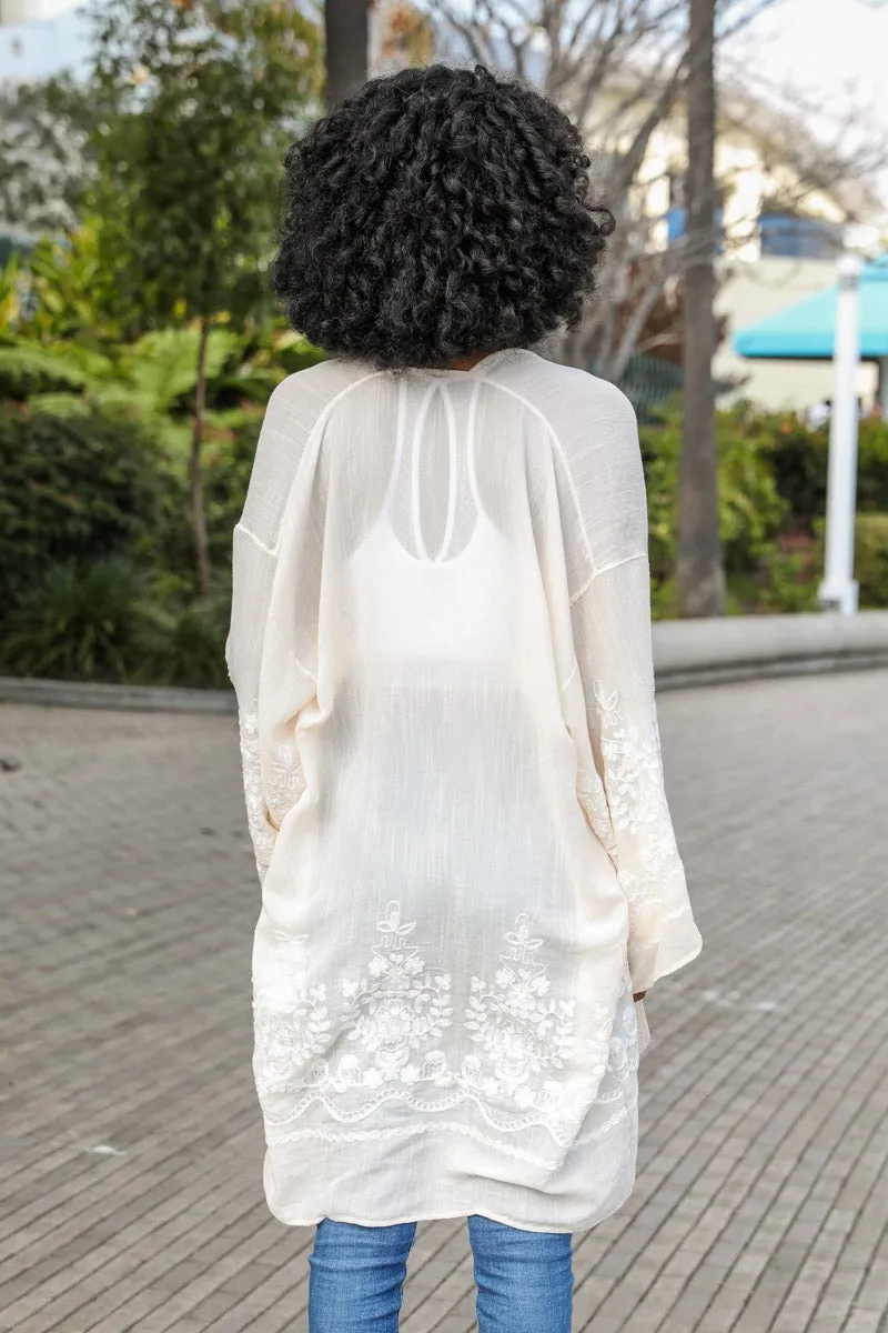Embroidered Floral Vine Kimono – Elegant and Lightweight