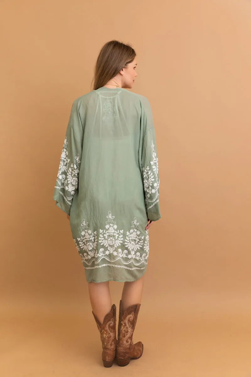 Embroidered Floral Vine Kimono – Elegant and Lightweight
