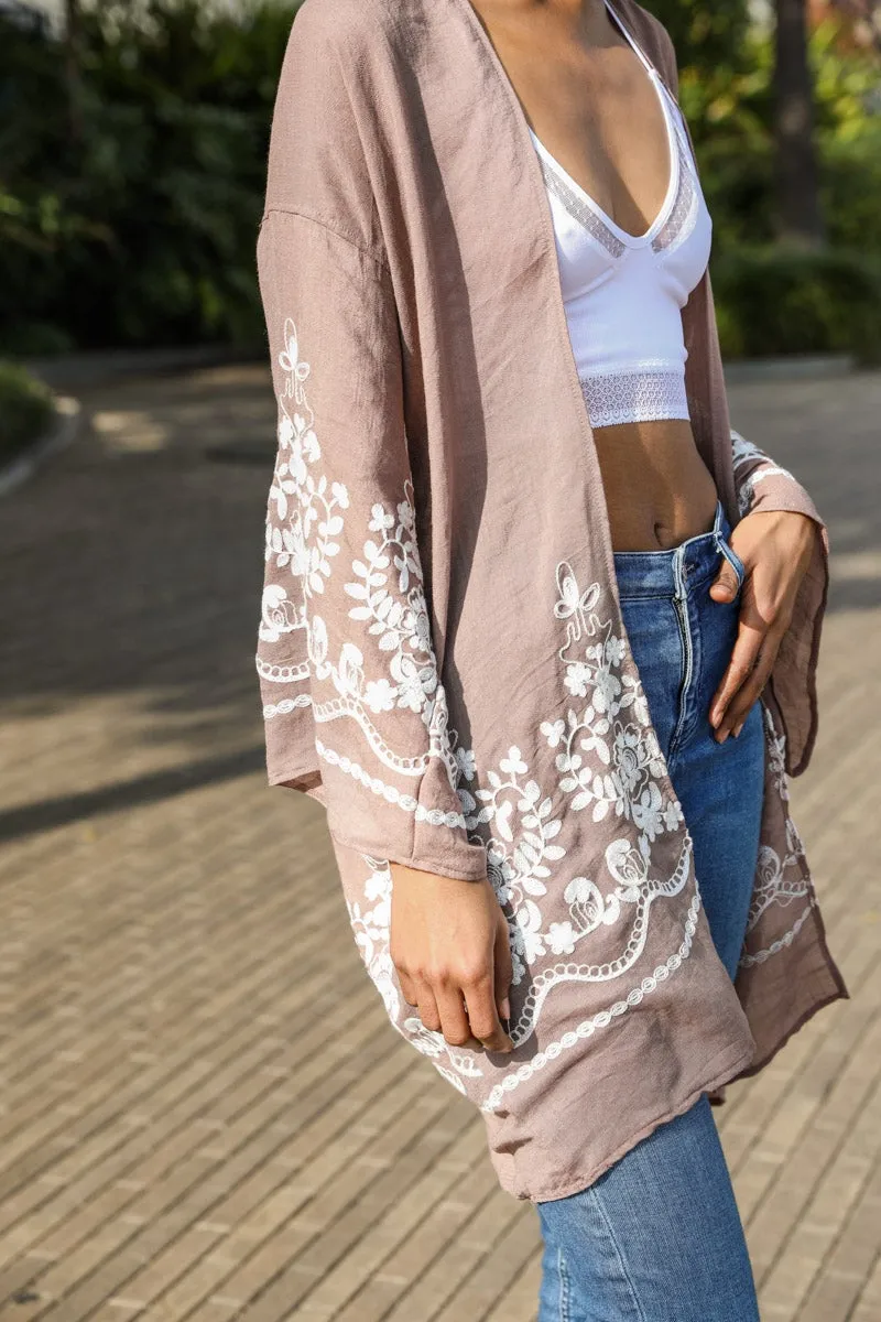 Embroidered Floral Vine Kimono – Elegant and Lightweight