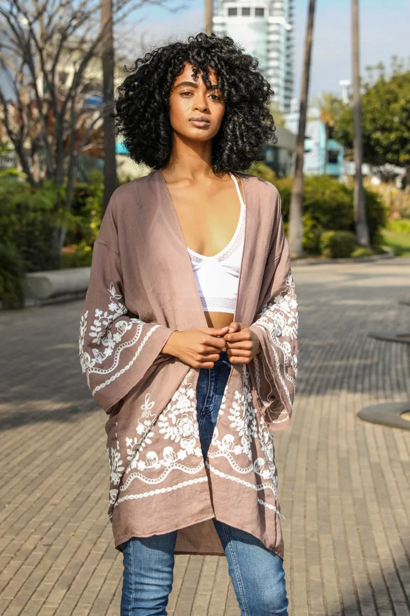 Embroidered Floral Vine Kimono – Elegant and Lightweight