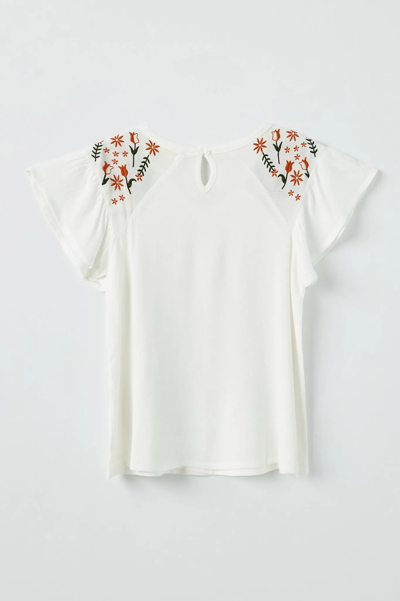 Embroidered Flutter Sleeve Top