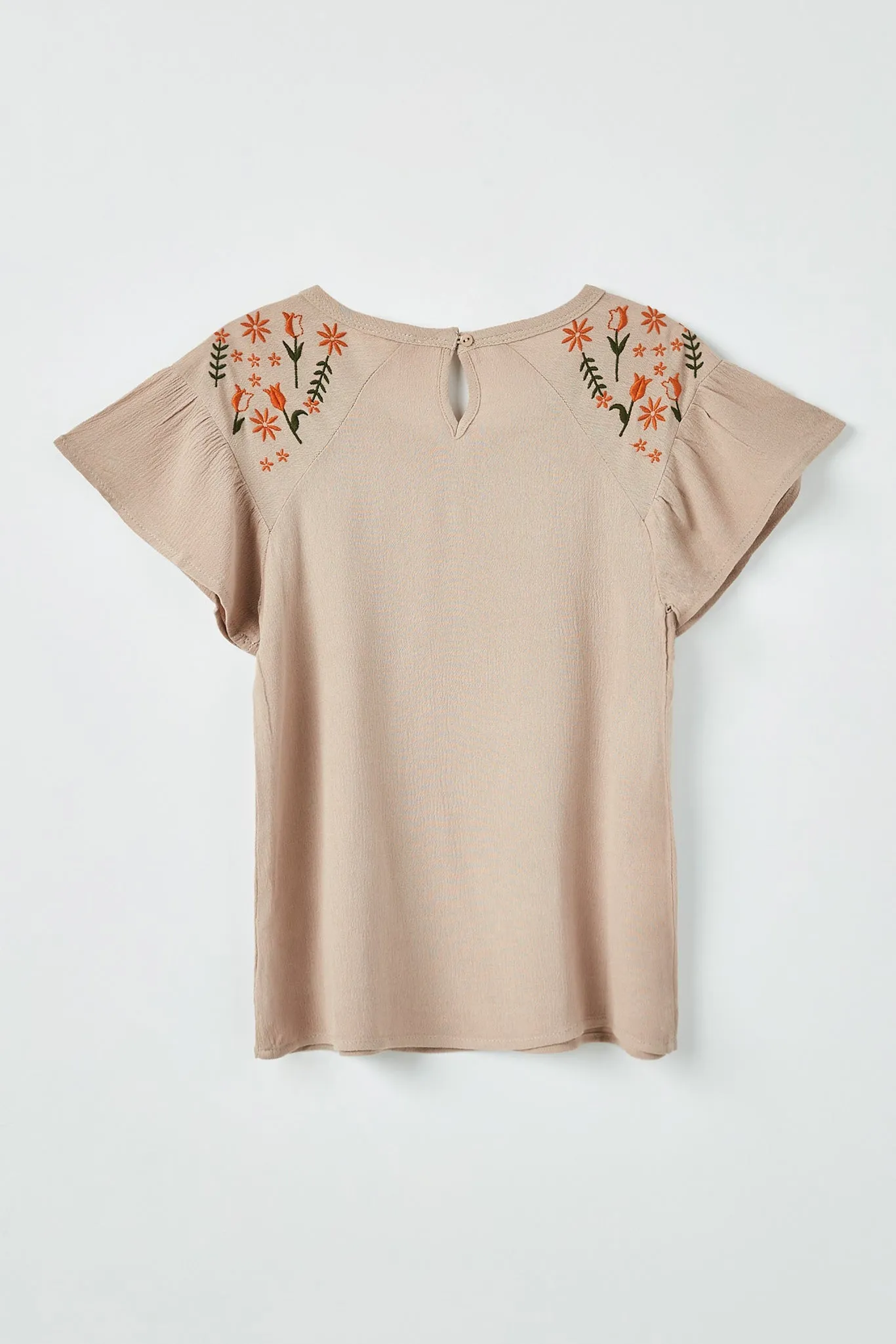 Embroidered Flutter Sleeve Top