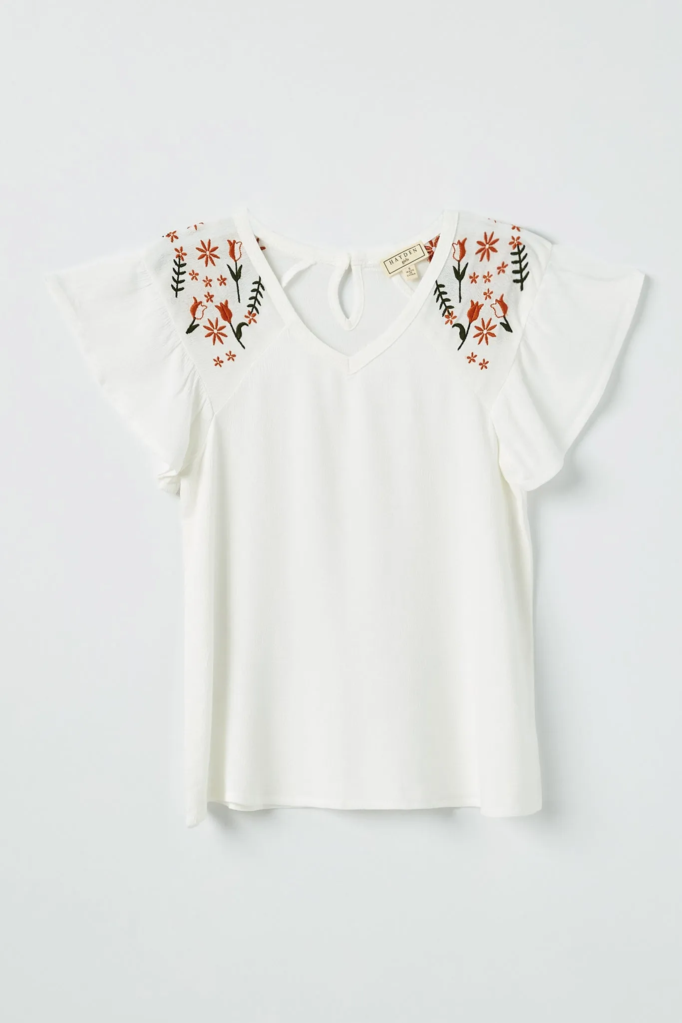 Embroidered Flutter Sleeve Top