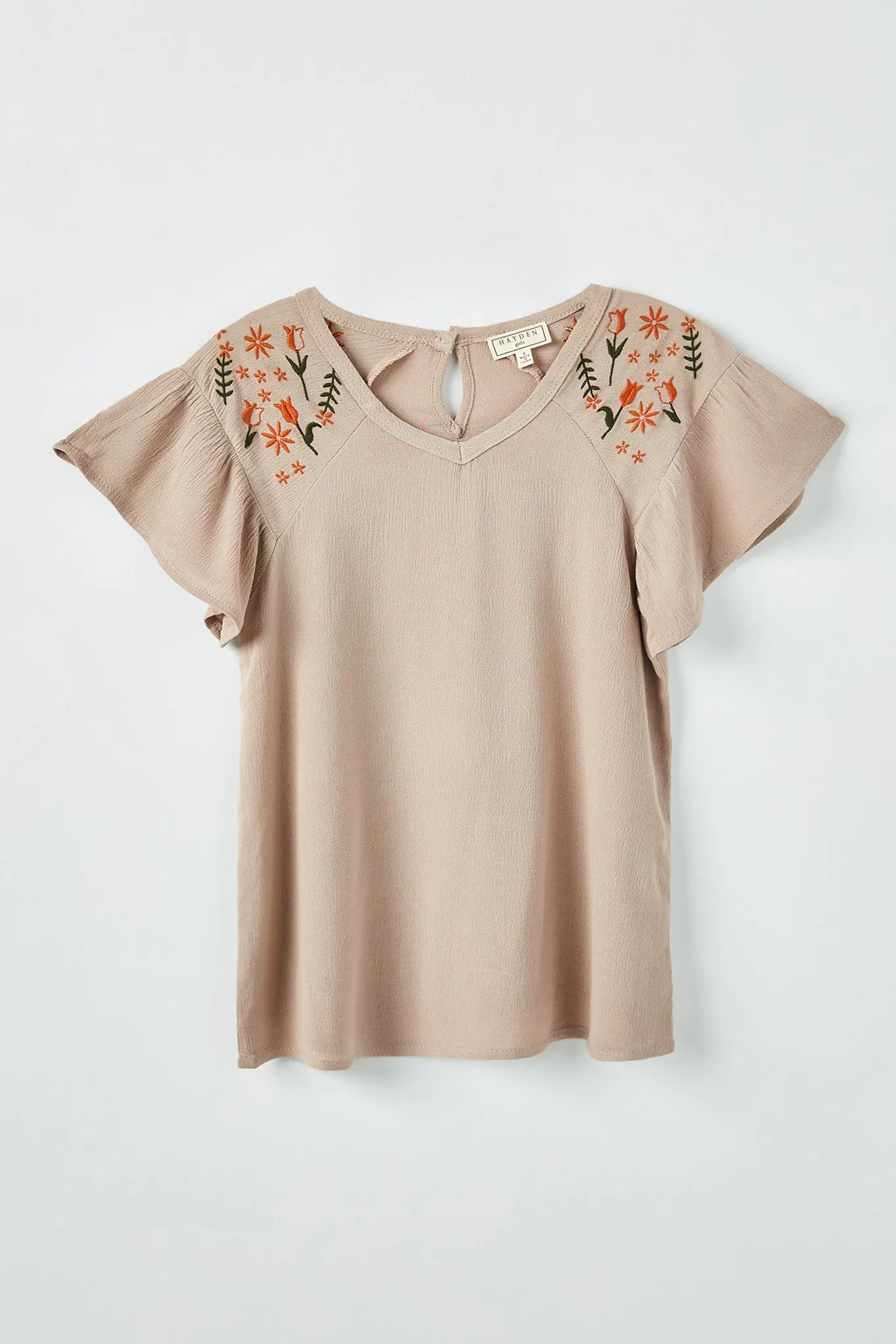 Embroidered Flutter Sleeve Top