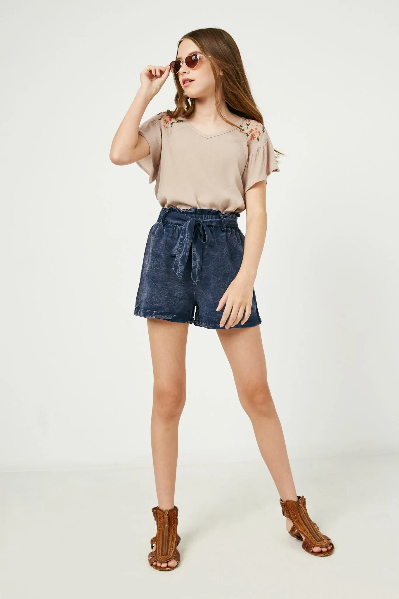 Embroidered Flutter Sleeve Top