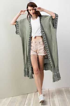 EMBROIDERED FRINGE KIMONO