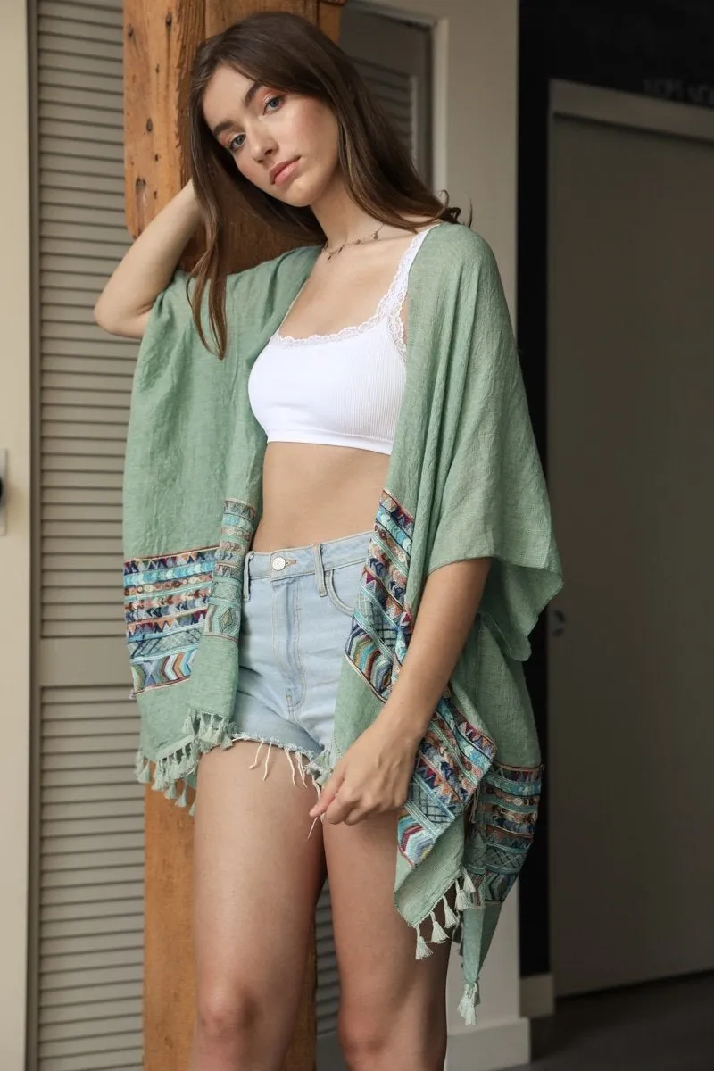 Embroidered Geometric Kimonos.