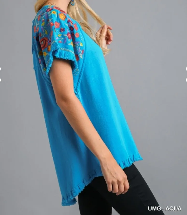 Embroidered Linen Top