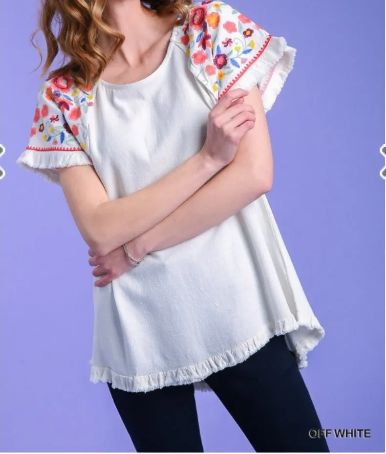 Embroidered Linen Top