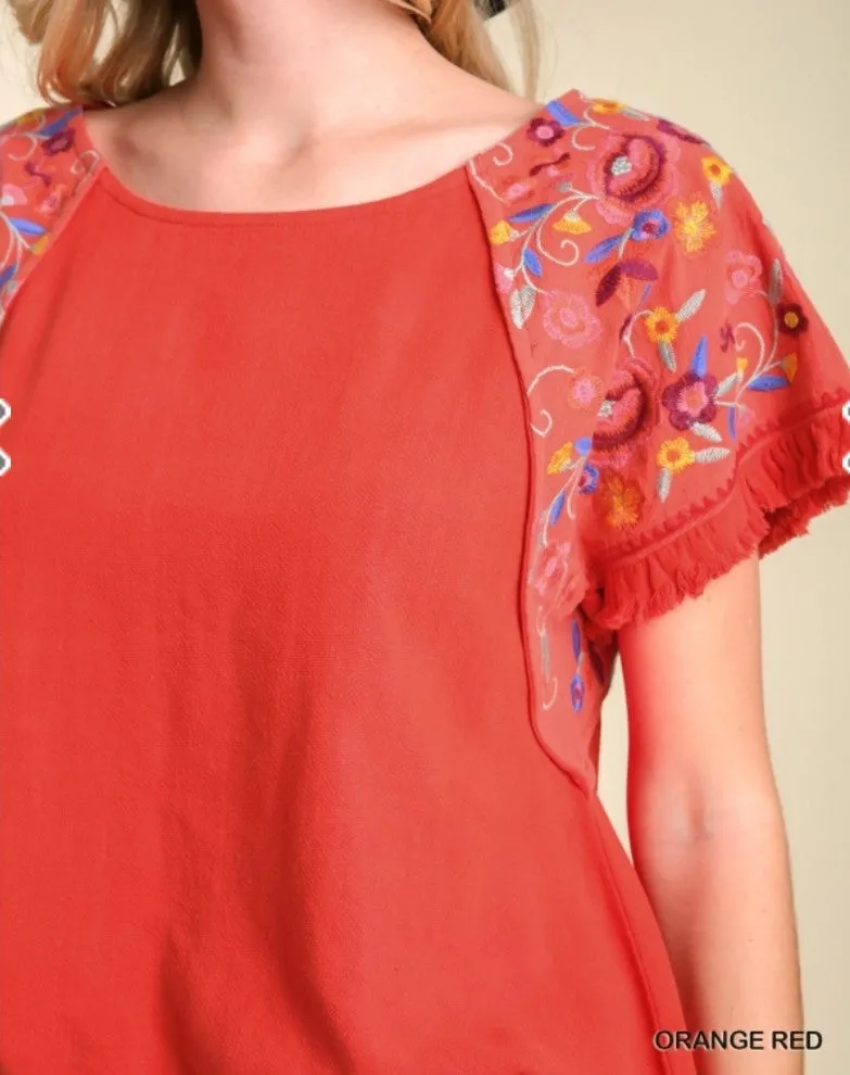 Embroidered Linen Top