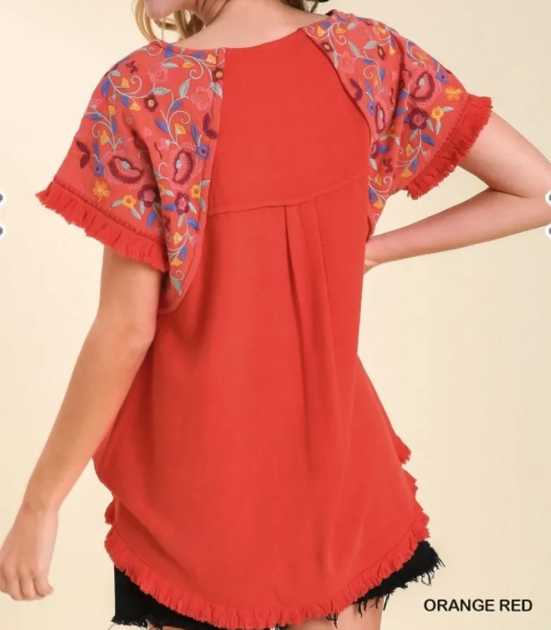 Embroidered Linen Top