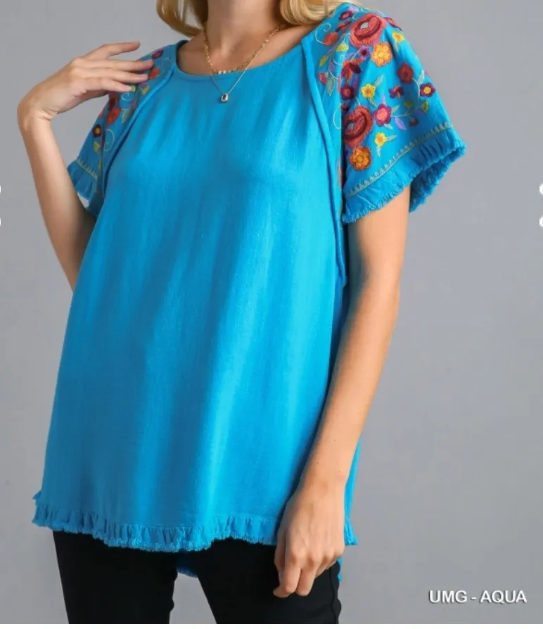 Embroidered Linen Top