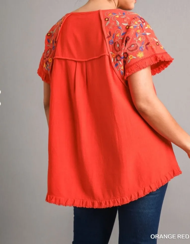 Embroidered Linen Top