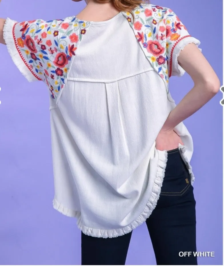 Embroidered Linen Top