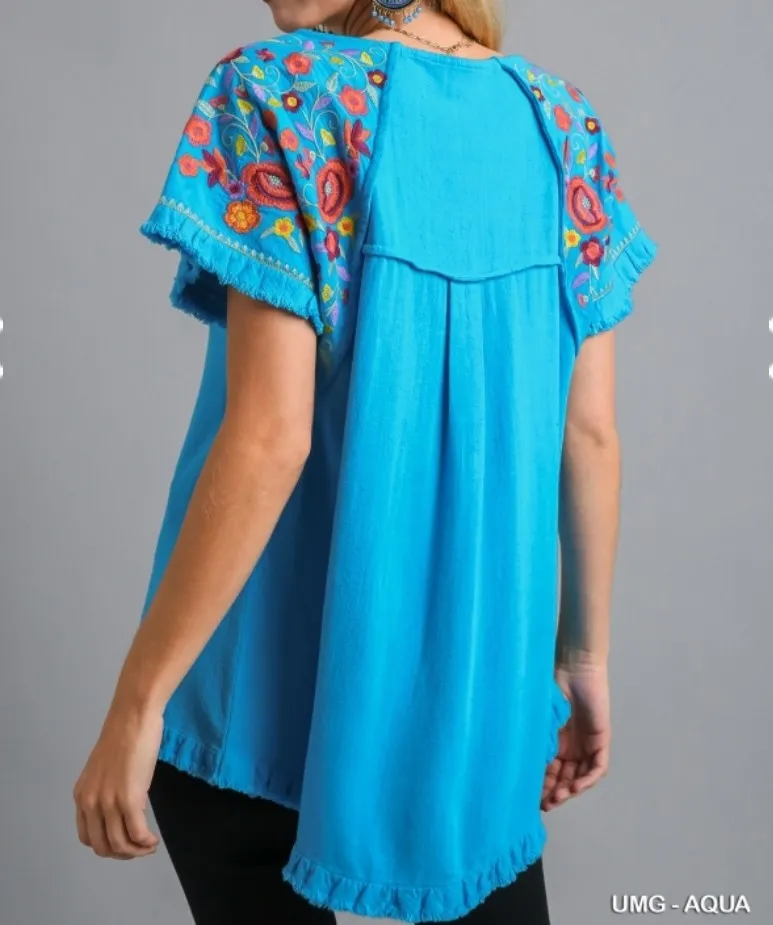 Embroidered Linen Top