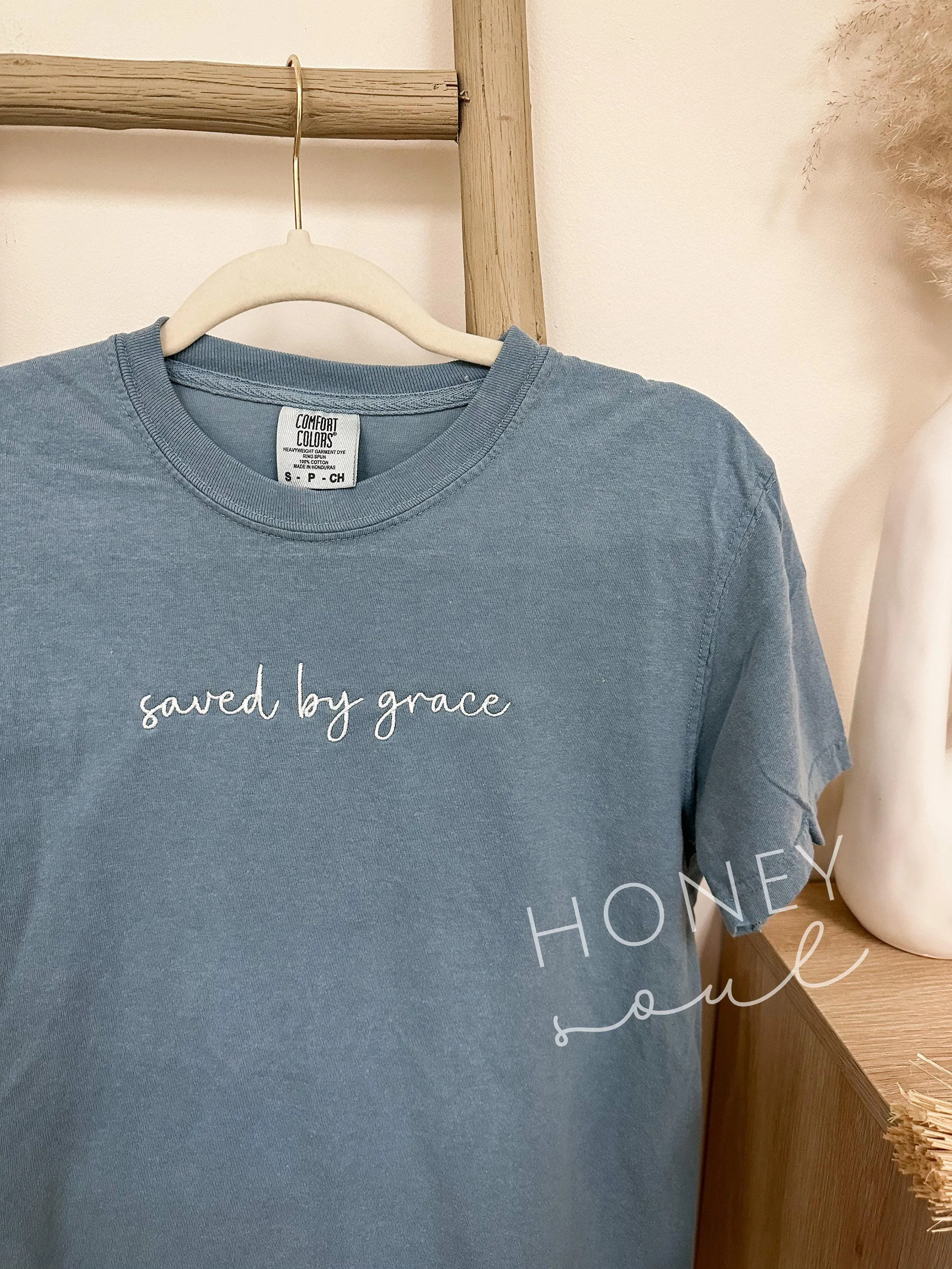 Embroidered saved by grace Tee