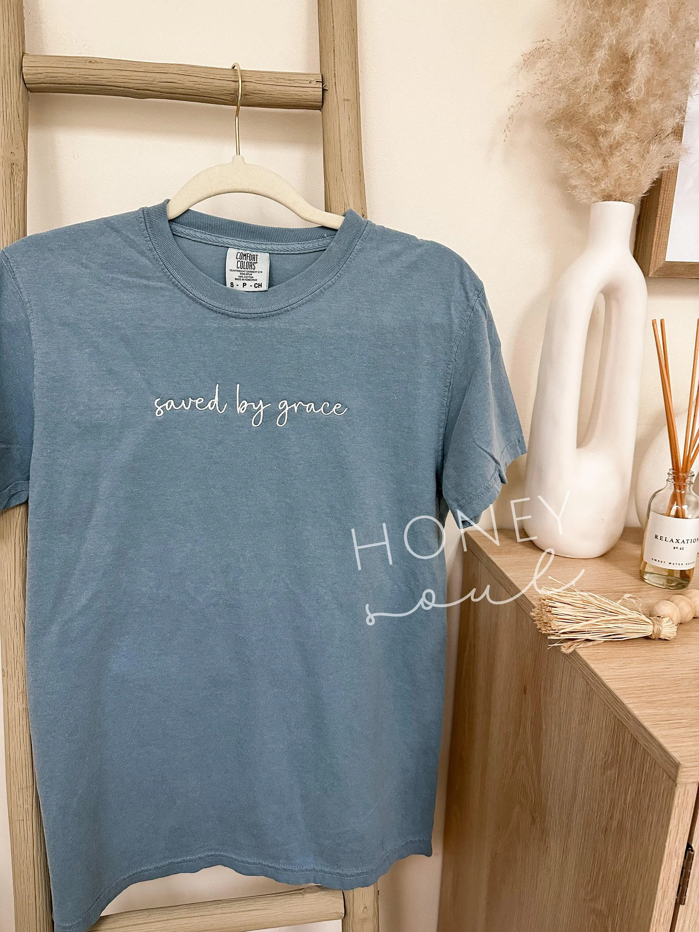 Embroidered saved by grace Tee
