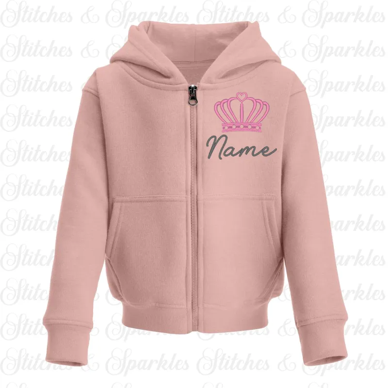 Embroidered Zip Up Hoodie Jacket - Crown Design