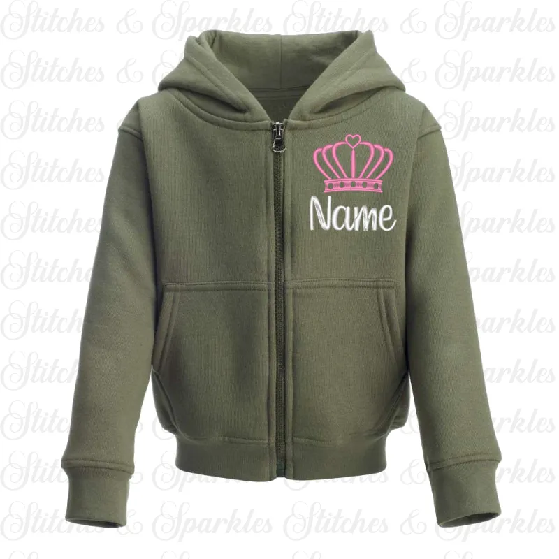 Embroidered Zip Up Hoodie Jacket - Crown Design