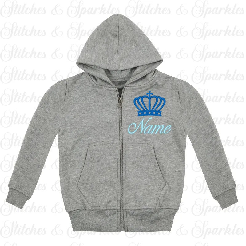 Embroidered Zip Up Hoodie Jacket - Crown Design