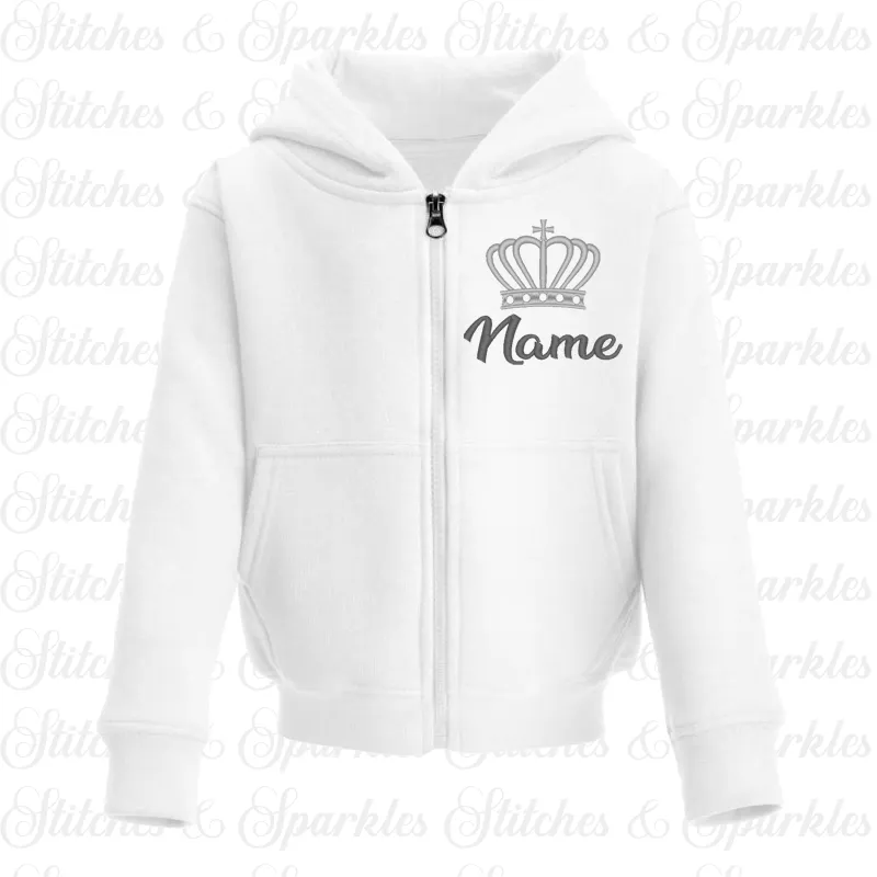 Embroidered Zip Up Hoodie Jacket - Crown Design