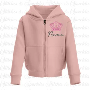 Embroidered Zip Up Hoodie Jacket - Crown Design