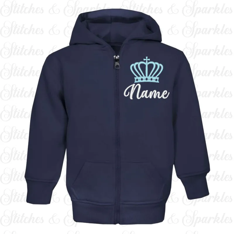 Embroidered Zip Up Hoodie Jacket - Crown Design
