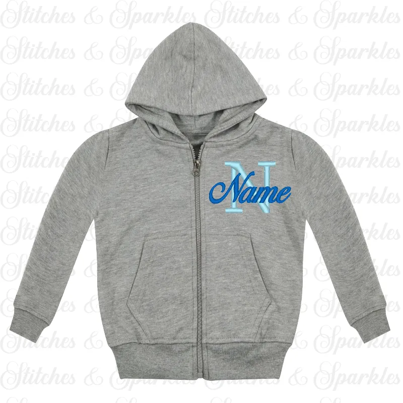 Embroidered Zip Up Hoodie Jacket - Initial & Name