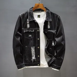 Embroidery Denim Jacket Newest Slim Fit Men's Ripped Jean Coats