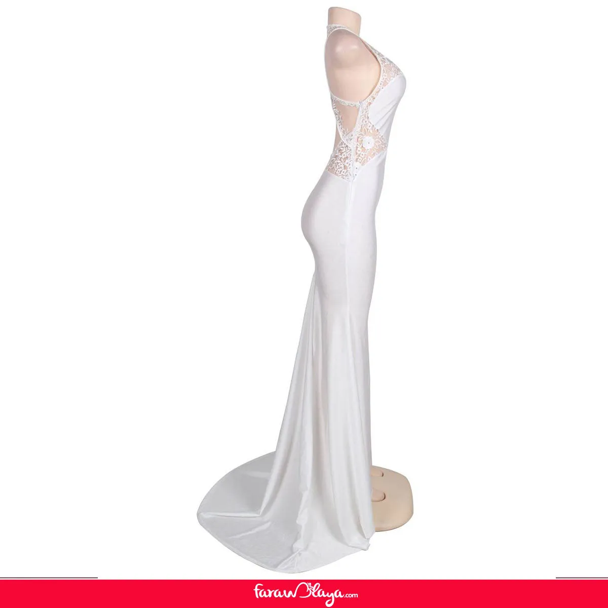 Embroidery Sleeveless High Neck Backless White Party Gown