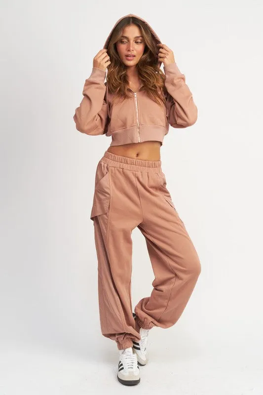Emory Park CONTRASTED ZIP UP HOODIE